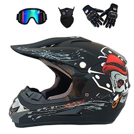 Motocross Helmet,Outdoor Full Face Dirt Bike Helmets ATV Offroad Adult&Youth Motorcycle Helmet SUV Dirt Bike Mountain Bike Helmet DOT Unisex Offroad Helmet (4 Piece Set) (Black, Small)