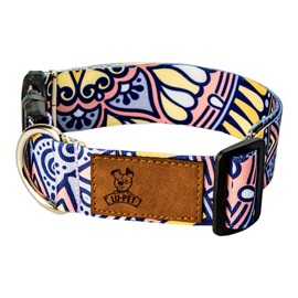 Dog Collar, Adjustable Dog Collar, Soft Collar with Release Buckle and D Ring for hooking The Leash. (Large, Dahlia)