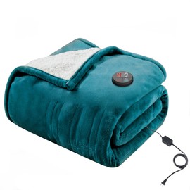 GOTCOZY Heated Blanket Electric Throw 50''X60''- Electric Throw Blanket with One Touch Button 10 Heating Level & 9 Time Settings Heating Blanket, Machine Washable (Blue)