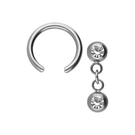 PIERCINGLINE Titanium Ball Closure Ring | Two Crystals | BCR Piercing Ring Ear Helix Tragus, Titanium