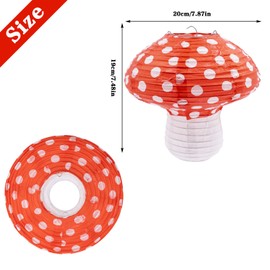 6Pcs Large Mushroom Shaped Paper Lanterns,3D Mushroom Shaped Forest Hanging Paper Lanterns Alice in Wonderland Party Decorations Mushroom Ornament Decorative for Fairy Baby Shower Garden Wedding