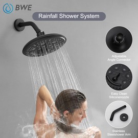 BWE Bathroom Luxury Rain Mixer Shower Combo Set Wall Mounted Multifunctional Shower Sprinkler Rainfall Shower Head System Matte Black Finish Shower Faucet