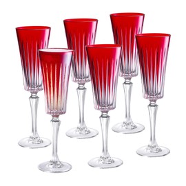 Barski Colored Champagne Flute Glasses - Ruby (Red) Toasting Champagne Flute Glass - Wedding or Anniversary Flutes - Set of 6 - Gift Ready Colored Glasses - Ruby - 7 oz Made in Europe