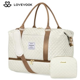 LOVEVOOK Weekender Bag Travel Duffel Bag with Shoe Compartment and Toiletry Bag for Women,Carry on Overnight Bag:_Grey_M