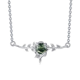 VONALA Leaf Moss Agate Necklace for Women, 925 Sterling Silver Leaf Choker, Moss Agate Jewelry