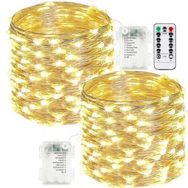 2-Pack Fairy Lights Battery Operated with Remote, Waterproof 66FT 200 LED Battery String Lights Outdoor Indoor, 8 Modes Twinkle Lights with Timer for Bedroom Wedding DIY Christmas Decor (Warm White)