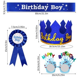 YumSur Birthday Hat Set for Boys, Birthday King Crown Sash Button Pins, Birthday Party Accessory Dress Up Set for Him