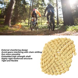 11 Speed Alloy Steel Cycle Chain, Semi Hollow Lightweight Chain, Replacement Power Transmission Chain with Quick Link Connectors for Drivetrain Systems (Gold)