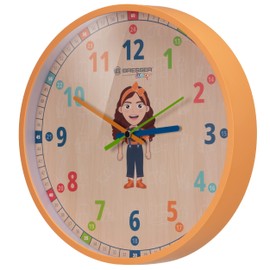 Bresser Junior Children's Wall Clock - Silent - with Flora, Luna or Lukas Family on the Colourful 25 cm Dial, Orange