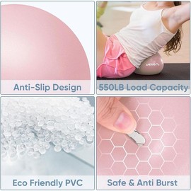 Pilates Ball, 9 Inch Small Exercise Ball, Mini Core Ball Yoga Ball for Pilates, Stability, Workout, Core Training, Fitness, Barre, Balance - Color: Pink