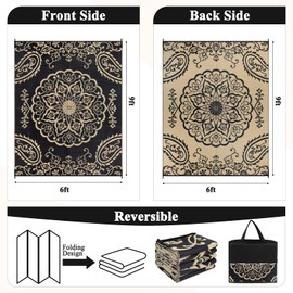 Pauwer Waterproof Outdoor Rug 6x9, Reversible Plastic Straw Patio Camping Rug, Indoor Outdoor RV Mat Carpet for Deck, Camper, Porch, Balcony, Backyard, Picnic, Boho Black Brown