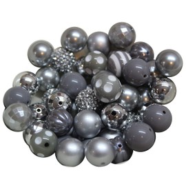 20mm Bulk Mix of 52 Gray and Silver Chunky Bubblegum Beads 11 Styles Acrylic Gumball Beads Lot