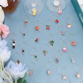 Wine Glass Charms, 24 PCS Wine Charms for Stem Glasses Wines Glass Markers Charm with Gold Rings Drink Identifiers Wines Glass Tags for Christmas Birthday Summer Beach Tasting Party Favors Decorations
