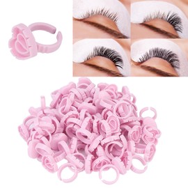 Pack of 100 Eyelash Glue Holders, Heart-Shaped Plastic Eyelash Glue Rings, Volume Eyelashes for Gropping False Eyelash Glue, Water Cup, Eyelash Extension, Fast