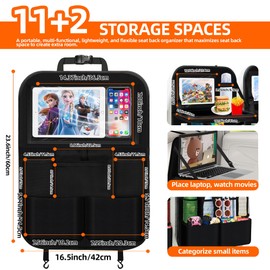 2Pc Car Backseat Organizer with Foldable Food Tray,11+2 Storage Pockets with Tablet Holder &Cup Holder,Kick Mats Backseat Protector Waterproof Multipurpose Car Organizers Road Trip Essentials Gifts