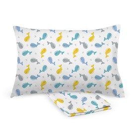 BreathableBaby Cotton Percale Pillowcase, for 13" x 18"/33 x 46 cm Toddler Pillow, Whales (2-Pack)