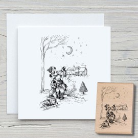 Newstamps Friends Stamp with Sleigh Motif Stamp Made of Wood and Rubber for Cards and Gifts, Wooden Stamp for Christmas, Christmas Card, Winter, Scrapbook, Textile Stamp, Decoration, Friends