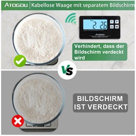 ATOGOU 15kg/1g Wireless Kitchen Scales with Remote Display, Stainless Steel Scale with Magnet, Suitable for Food, Diet, Baking, Meal Prep, Packaging, Large Items, etc. X01 Black