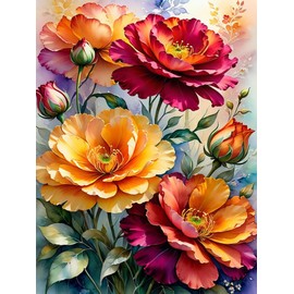 Ekuxom Flowers Diamond Painting Kits for Adults, Diamond Art Kits for Adults Flowers, 5D Full Drill Diamond Painting Flowers Diamond Art for Home Wall Decor 12x16inch