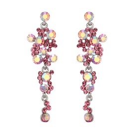 EVER FAITH Women's Crystal Wedding Bohemian Boho Floral Chandelier Long Dangle Earrings Pink Silver-Tone