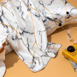 THXSILK Silk Pillowcase for Hair and Skin, 100% Mulberry Silk with Hidden Zipper, 19 Momme Hypoallergenic, Geometric Marble Print Pillow Cover, Queen