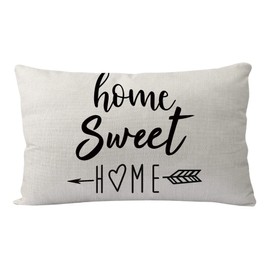 7COLORROOM Farmhouse Pillow Covers Beige Home Sweet Home Quotes Rectangular/Waist Cushion Cover Farmhouse Decor Housewarming Gifts Pillowcases for New Home 12“ x 20” (Beige)