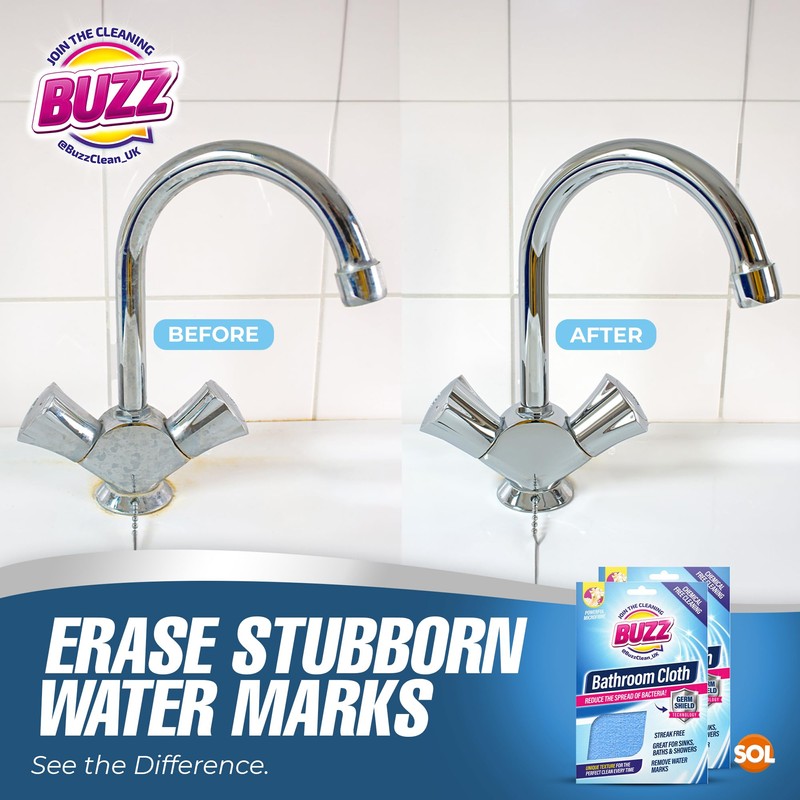 2pk Buzz Bathroom Cleaning Cloths with Germ Shield, Streak-Free Bathroom