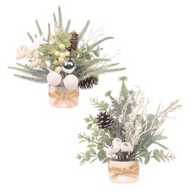 JJIALEIXI 2PCS Small Christmas Tree,11" Artificial Little Potted Mini Tabletop Tree Christmas Decorations, for Wedding Holiday Indoor Xmas Party Decor (White/Green/Silver).