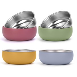 ShineMe Stainless Steel Bowls for Kids, 4 pack Toddler Bowls with Removable Colorful Silicone Sleeve, Unbreakable Baby Bowls for Soup, Cereal, Yogurt, Snacks...