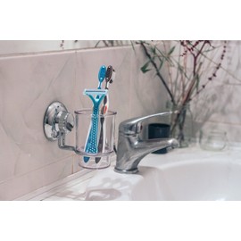 MaxHold Saugschraube Zahnbürste Becherhalter mit 1 Zahnputzbecher, Befestigen ohne Bohren – Edelstahl rostfrei – Küchen & Badezimmer Aufbewahrung