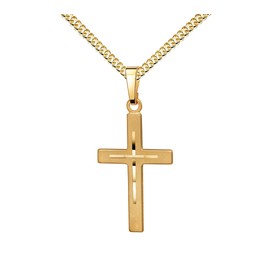 JEVELION High Quality Diamond Cut Cross Pendant for Women, Men and Children, Gold Cross Pendant with Jewellery Case and Necklace, 333 yellow gold with chain