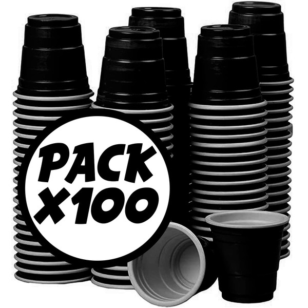 Pack of 100 Original Shots Black Reusable American Shots 4cl Beer Pong Shooters Premium Quality Reusable Plastic Cups Dishwasher Safe Original Cup®