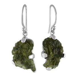 Starborn Creations Sterling Silver Natural Raw Moldavite Prong Set Earrings