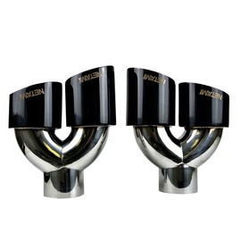 NETAMI 3" Inlet to 4" Quad Staggered Outlet Stainless Steel Exhaust Tip Double Wall Side Exit Black Chrome Finished A Pair
