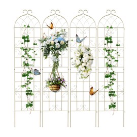 Osparple 87 x 20 Inch Garden Trellis, 4 Pack Metal Trellis for Climbing Plants Outdoor, Rustproof Plant Supports for Outdoor Plants, Roses, Vines, Flowers and Vegetables, Cream White