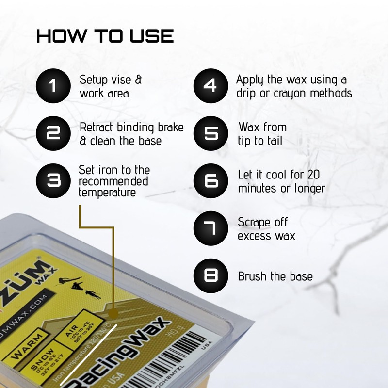 ZUMWax Iron-On Ski/Snowboard/Nordic/Cross-Country Wax, 140g, WARM Temp, long-lasting, secret vanilla