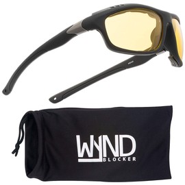 WYND Blocker Airdam Sunglasses Motorcycle Riding, Driving, Fishing, Boating Wrap (Black Matte, Yellow)