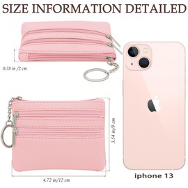 Small Coin Purse, Small Wallet for Woman, Change Wallet, Zipper Coin Pocket Small Ladies Purse with 3 Compartments & Keychain, Small & Lightweight, Easy to Carry (Pink)