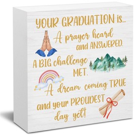 Religious Graduation Decorations, a Dream Coming True Wooden Block Sign, Christian Graduation Decorations, Grad Decor for Desk Table Shelf, 5 X 5 Inches