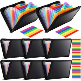 Dinifee 8 Pack Expandable File Organizer Bulk 13 Pockets A6 Size Mini Receipt Coupon Organizer Small Black Expanding File Wallet Folder Coupon Holder with Tab for Card Bill Office Business Document