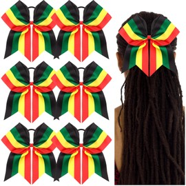 Yuxung 6 Pcs Juneteenth Cheer Bows Cheerleaders Cheerleading Bows Ribbon Ties African Hair Bow Scrunchies for Women Girls Black History Month Decorations School Sports(Red,Yellow,Green,Black)
