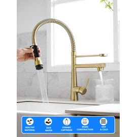 AIMADI Brushed Gold Kitchen Faucet with Pull Down Sprayer,Commercial Single Handle Spring Kitchen Faucet Gold Sink Faucet Kitchen