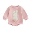 FOCUSNORM Easter Newborn Baby Girl Clothes Fuzzy Bunny Embroidery Romper
