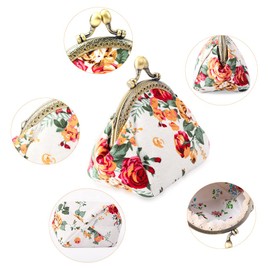 Oyachic Printed Coin Purse Vintage Pouch Buckle Clutch Bag Kiss-Lock Change Purse Floral Clasp Closure Wallets for Women Girl (White)
