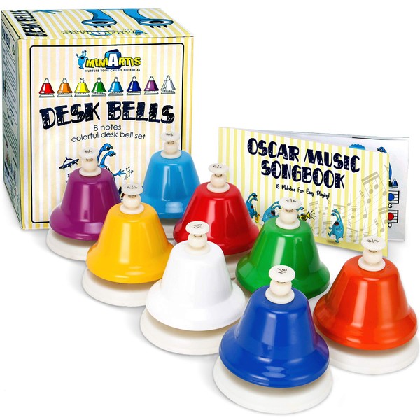 MINIARTIS Desk Bells for Kids | Educational Music Toys for Toddlers 8 Notes Colorful Hand Bells Set | Kids Musical Instrument with 15 Songbook | Great Birthday Gift for Children