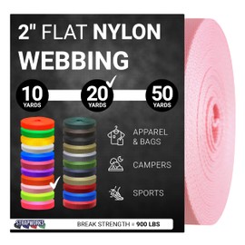 Strapworks 2 Inch Heavy Duty Nylon Webbing Strap Roll for Belt, Backpack, Sling, Collar, Leash, Strapping and More, 20 Yards, Pink