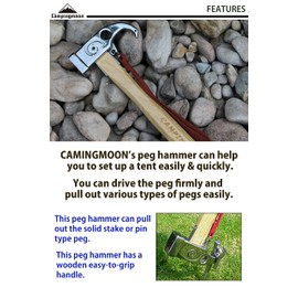 CAMPINGMOON Stainless Steel Tent Stake Hammer Camping Peg Hammer C5(with Built-in Pure Copper), C6 (Stainless Steel Head Hammer (C6))