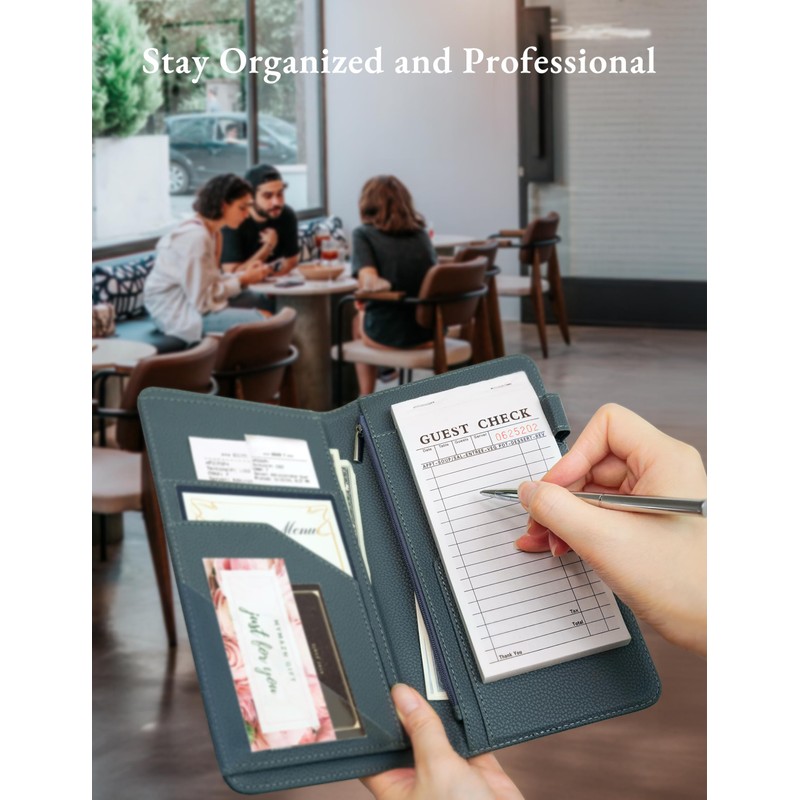Green Server Book with Zipper Pocket and Magnetic Closure Server