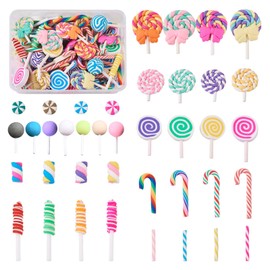 PandaHall 140pcs Resin Candy Beads Flatback Cabochons Lollipop Marshmallow Christmas Sticks Cute Flat Back Slime Beads for DIY Scrapbooking