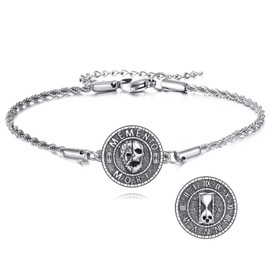 ANGSAU Memento Mori Bracelet S925 Sterling Silver Memento Mori Bracelet Stoic Stoicism Jewelry Gifts for Men Women